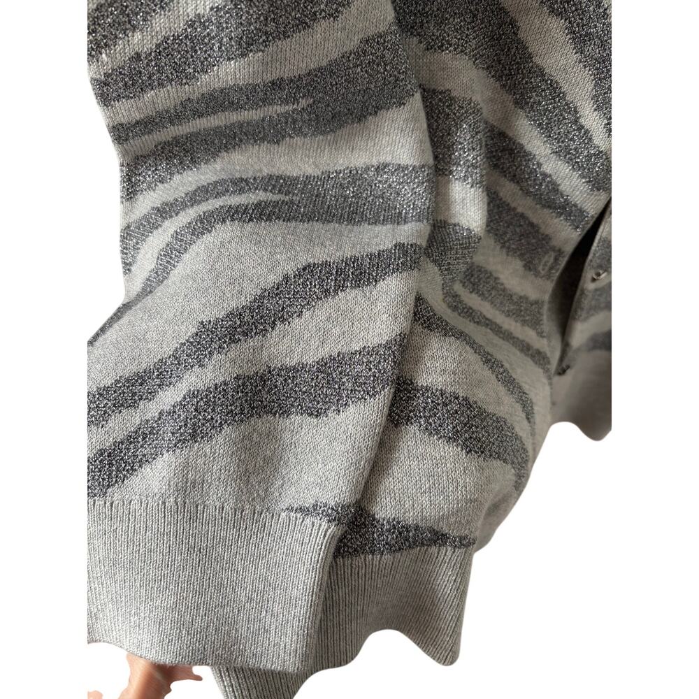 Banana Republic Zebra Print Cardigan Sweater Women’s Large Gray Metallic Knit - Picture 7 of 10